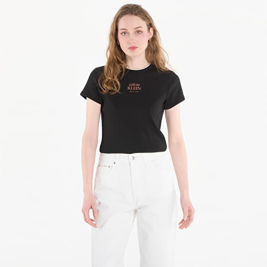 Calvin Klein Jeans Ss 2X2 Baby Rib Logo Baby Tee Black