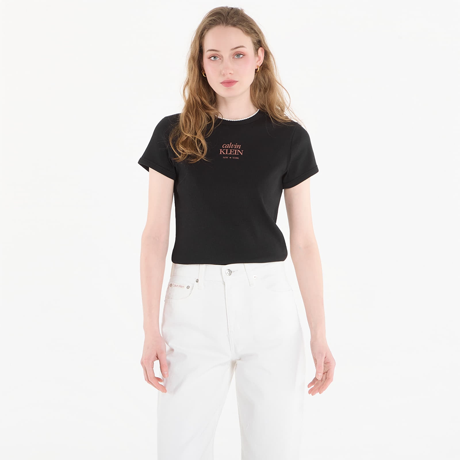 T-shirts Calvin Klein Jeans Ss 2X2 Baby Rib Logo Baby Tee Black