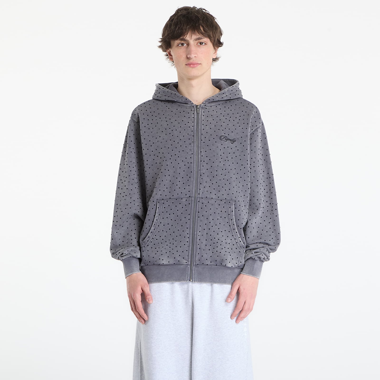 Men's sweatshirts RIPNDIP Ripngems Zip Up Hoodie Charcoal Wash