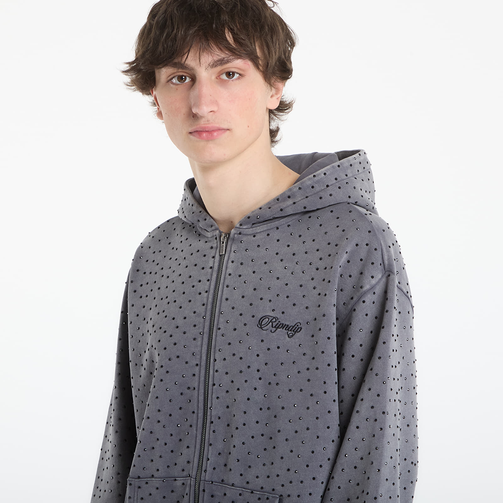 Men's sweatshirts RIPNDIP Ripngems Zip Up Hoodie Charcoal Wash