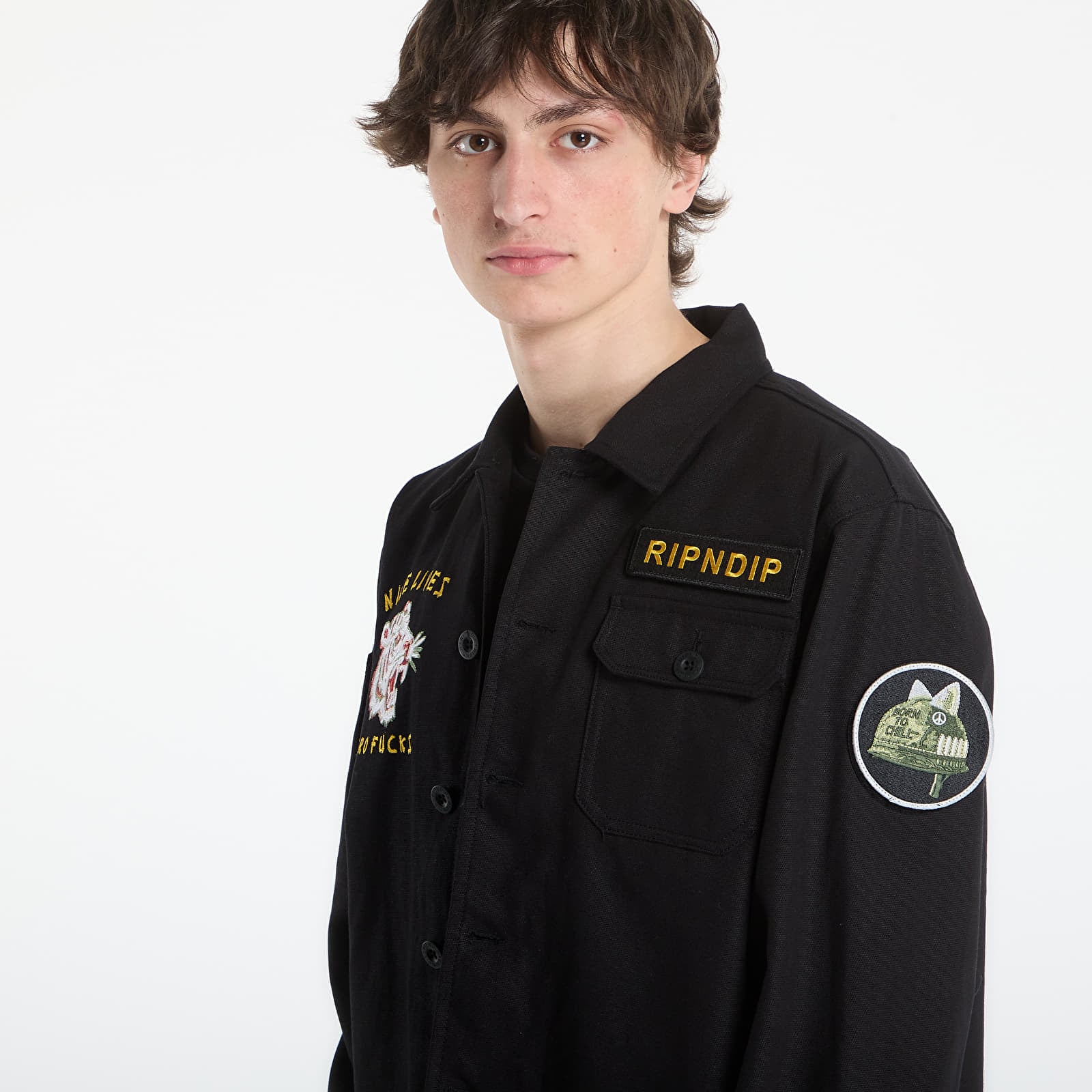 Férfi kabátok RIPNDIP Nine Militarty Shirt Jacket Black