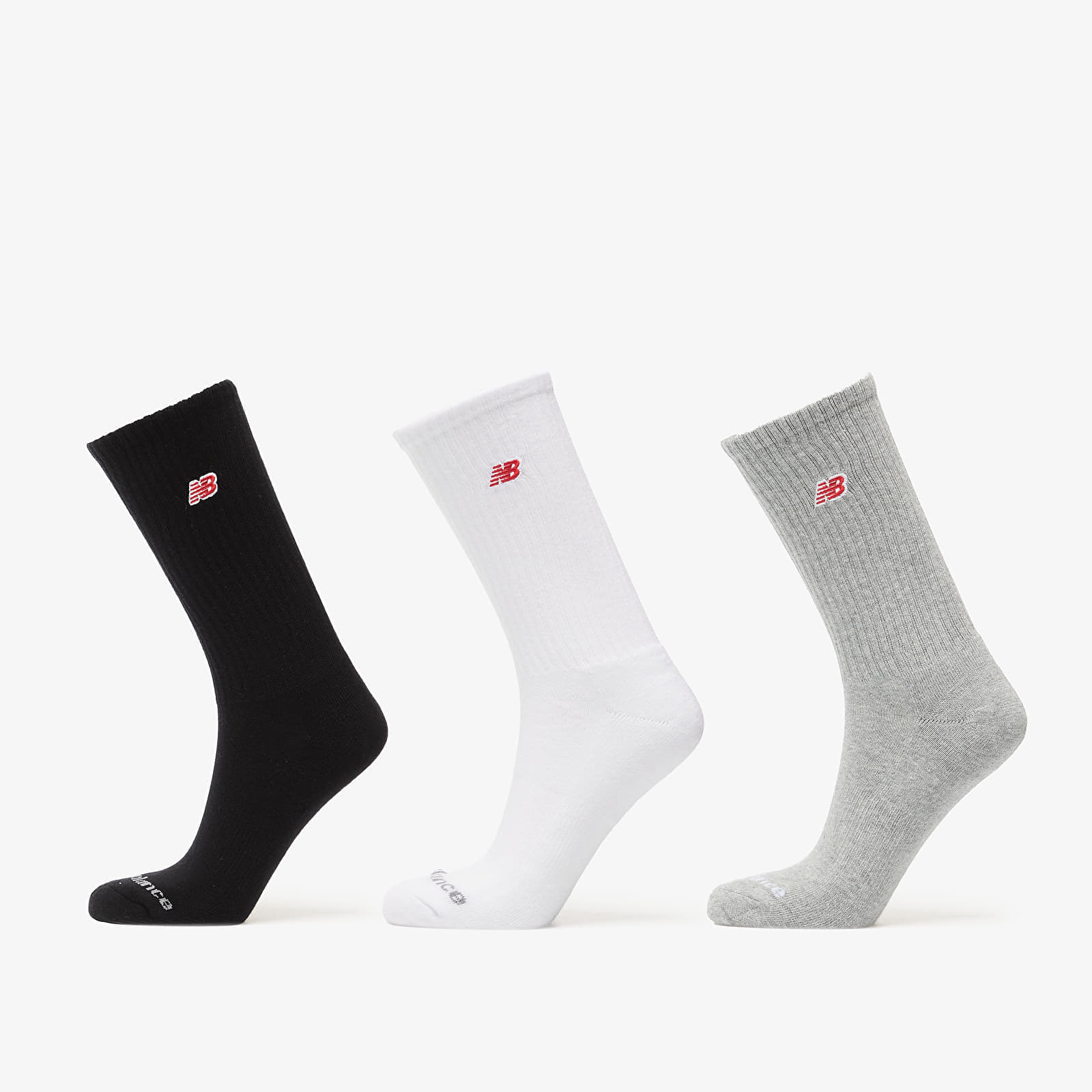 New Balance Red Patch Logo Crew Socks 3-Pack Black/ White/ Grey L