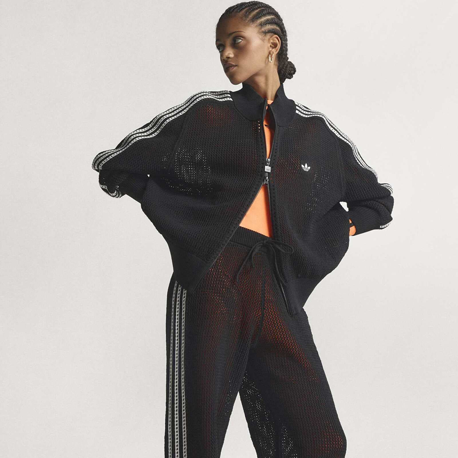 Damen Sweatpants adidas Knitted Crochet Firebird Track Pants Black