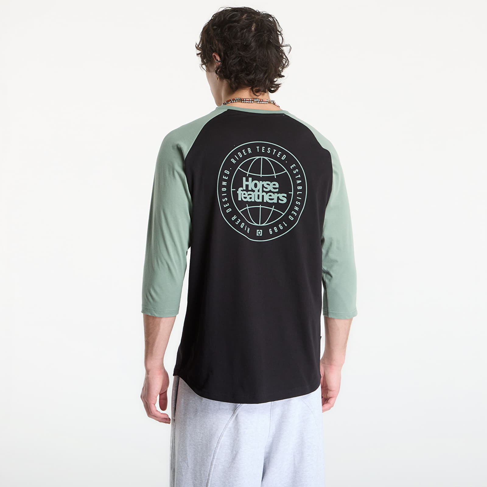 Мъжки тениски Horsefeathers Global Raglan T-Shirt Black/ Iceberg Green