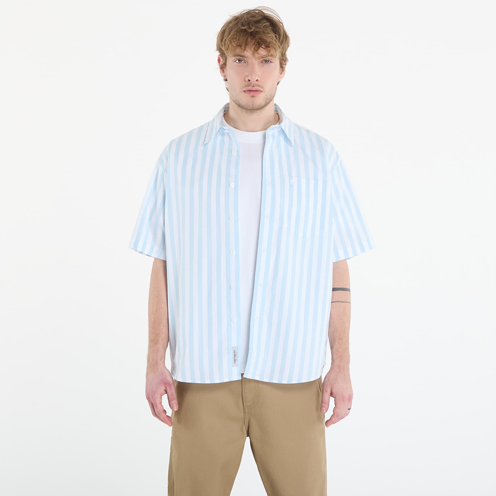 Риза Carhartt WIP S/S Royce Shirt Royce Stripe, Icaria/ White M