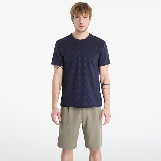 T-shirt Guess Jeans Nico Embossed Knit Ss Crew Peony Logo Smart Blue