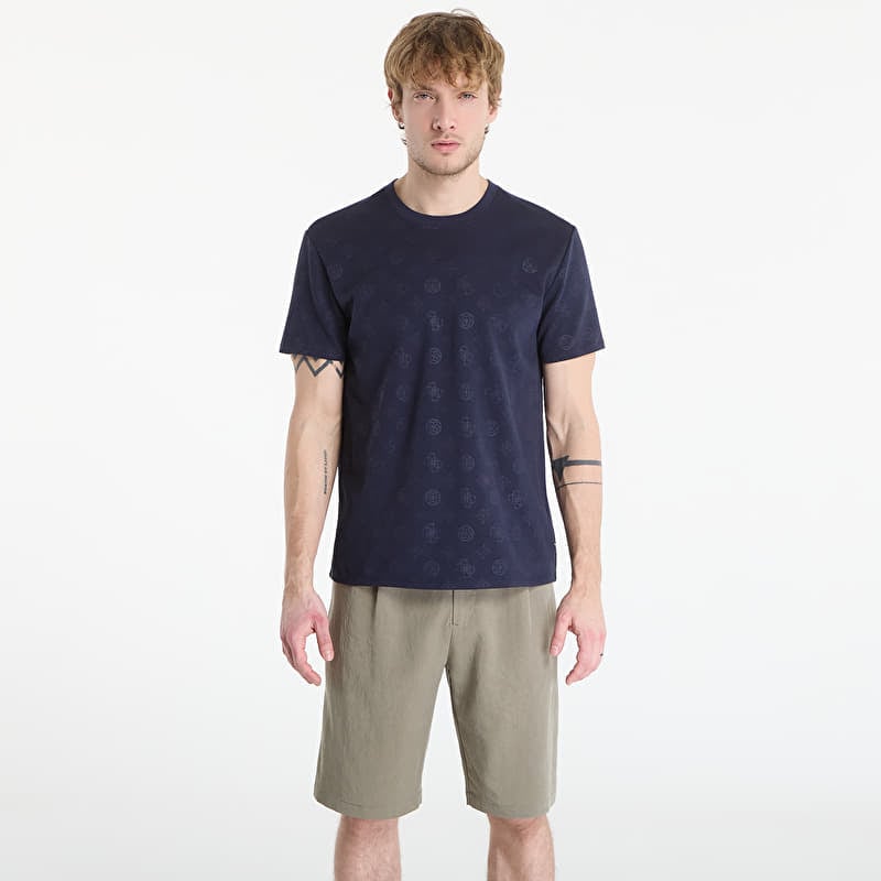 Póló GUESS Nico Embossed Knit Ss Crew Peony Logo Smart Blue