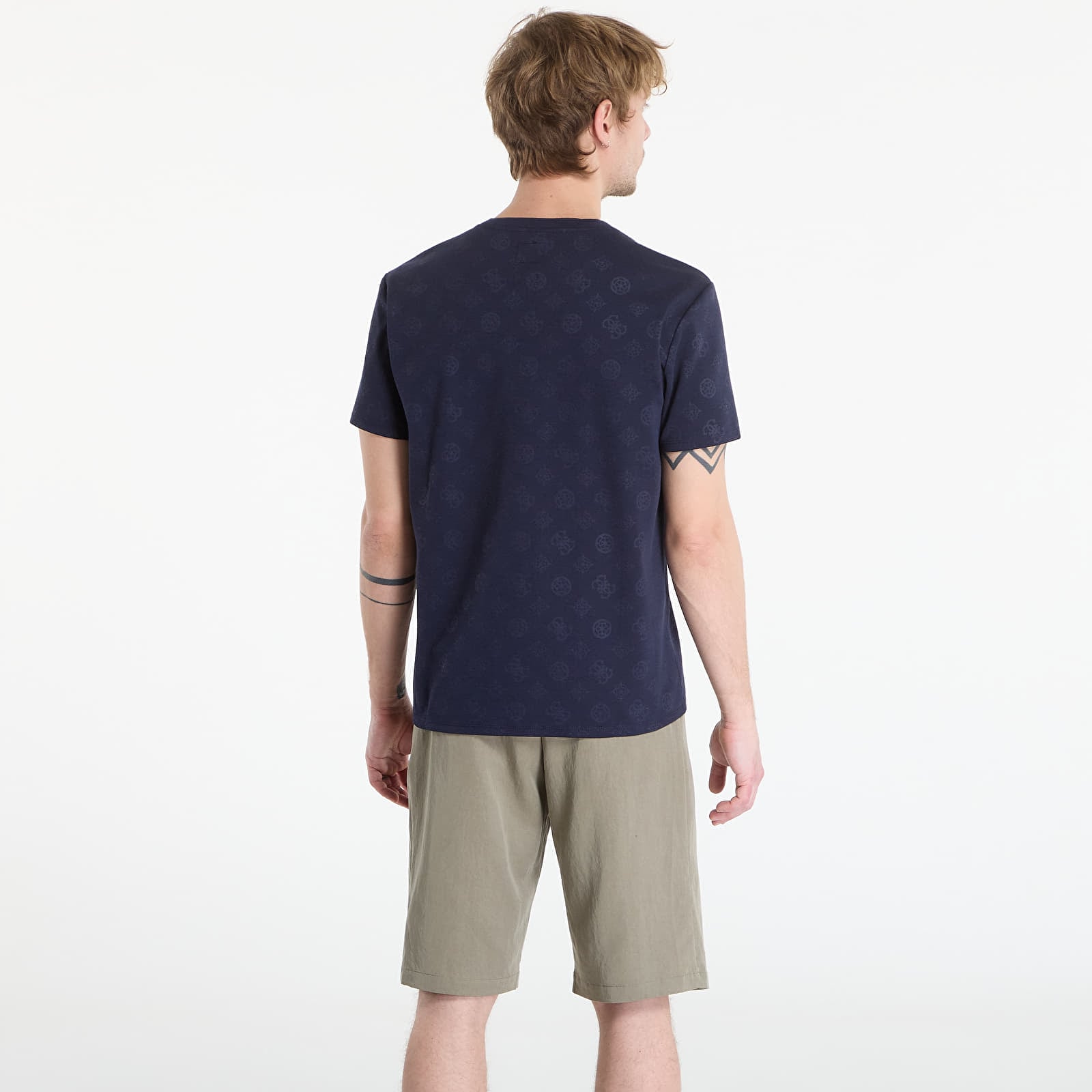 Trička Guess Jeans Nico Embossed Knit Ss Crew Peony Logo Smart Blue