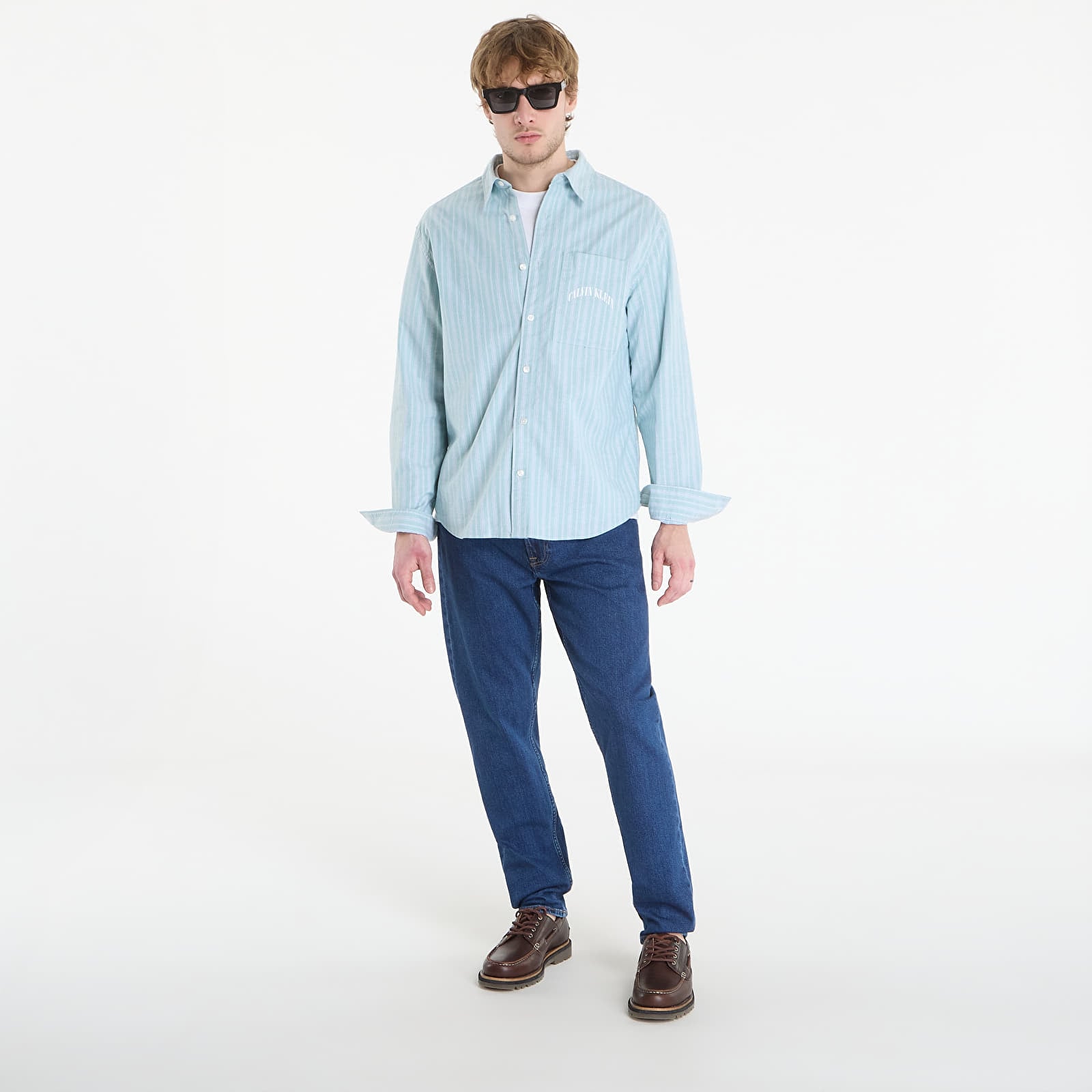 Shirts Calvin Klein Jeans Ls Yd Stripe Washed Oxford Easy Shirt Wild Green