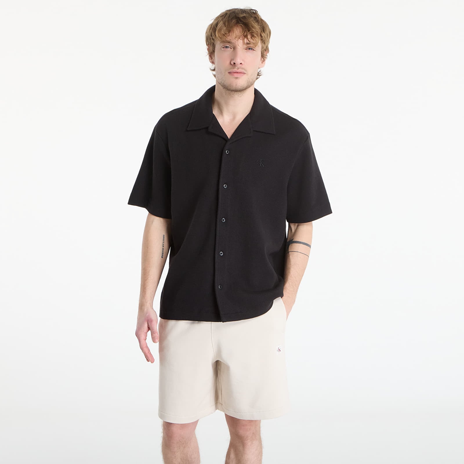 Риза Calvin Klein Jeans Ss Hd Cotton Waffle Camp Shirt Black M