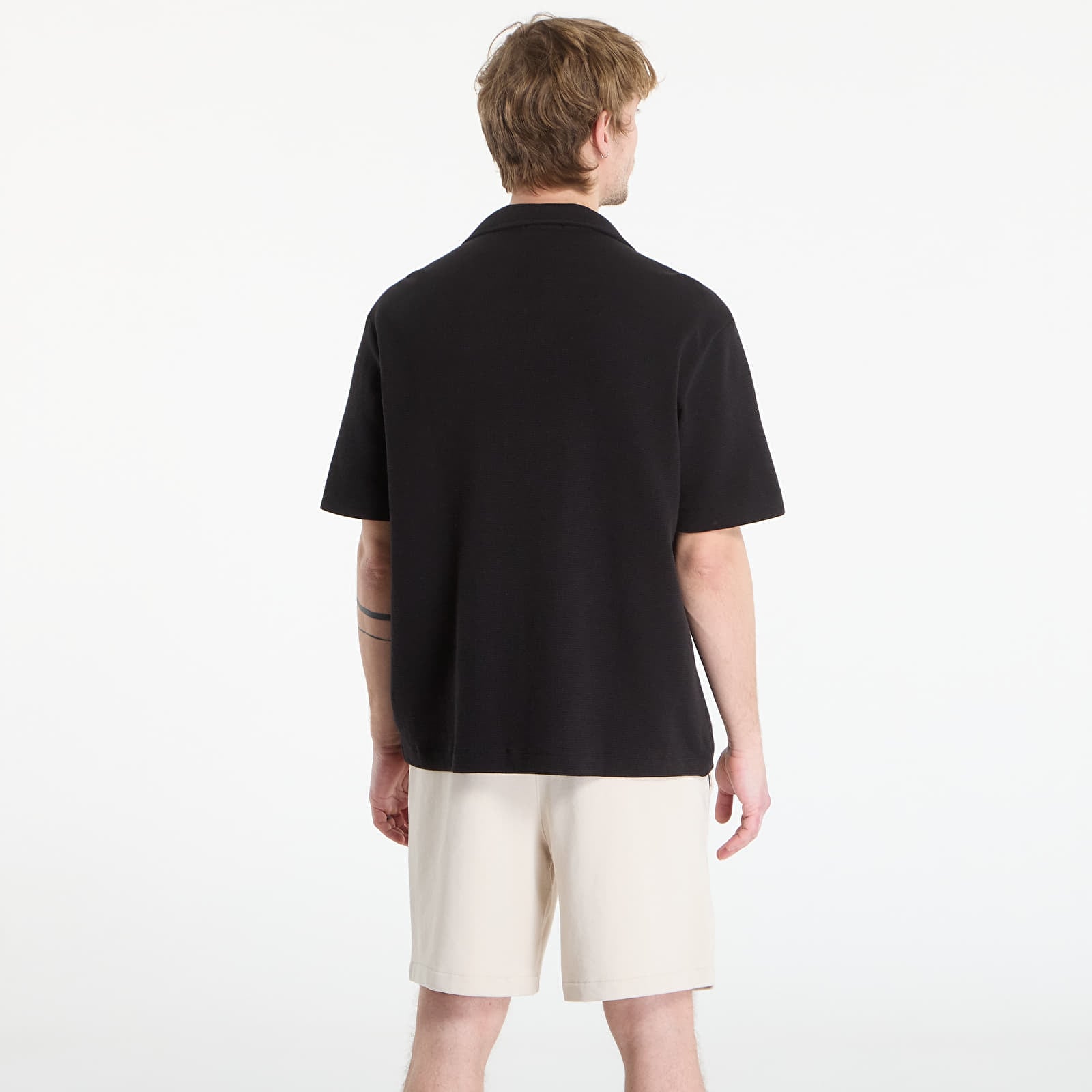 Košile Calvin Klein Jeans Ss Hd Cotton Waffle Camp Shirt Black