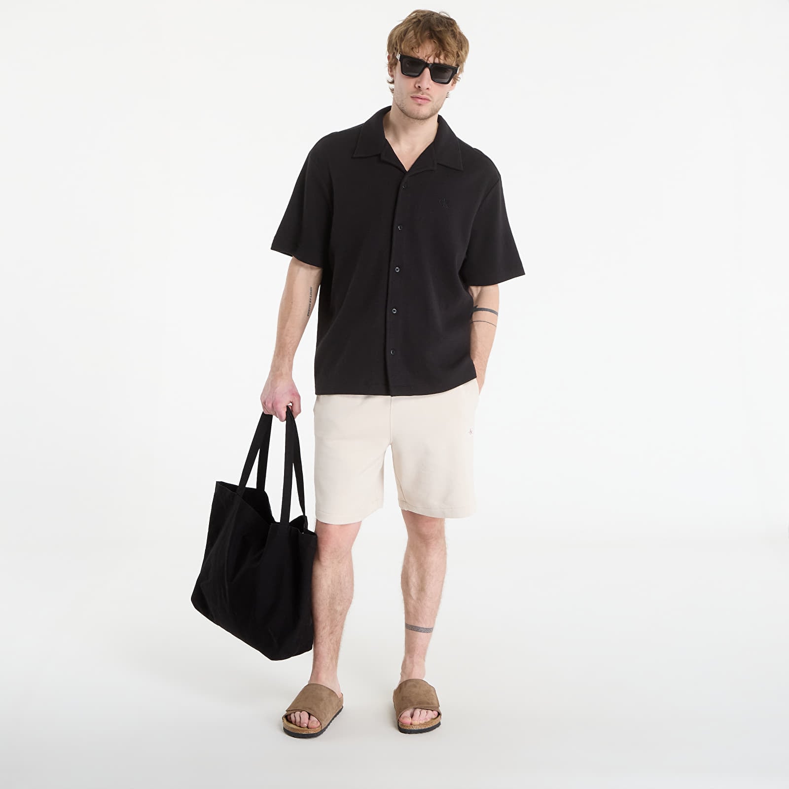 Košile Calvin Klein Jeans Ss Hd Cotton Waffle Camp Shirt Black