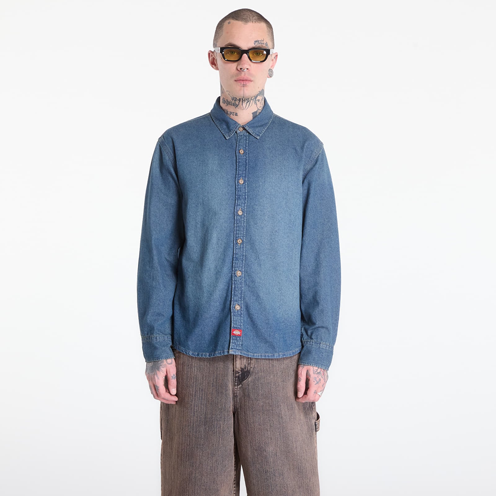 Риза Dickies Lightweight Denim Shirt Ls Khaki Tntd Blue XL