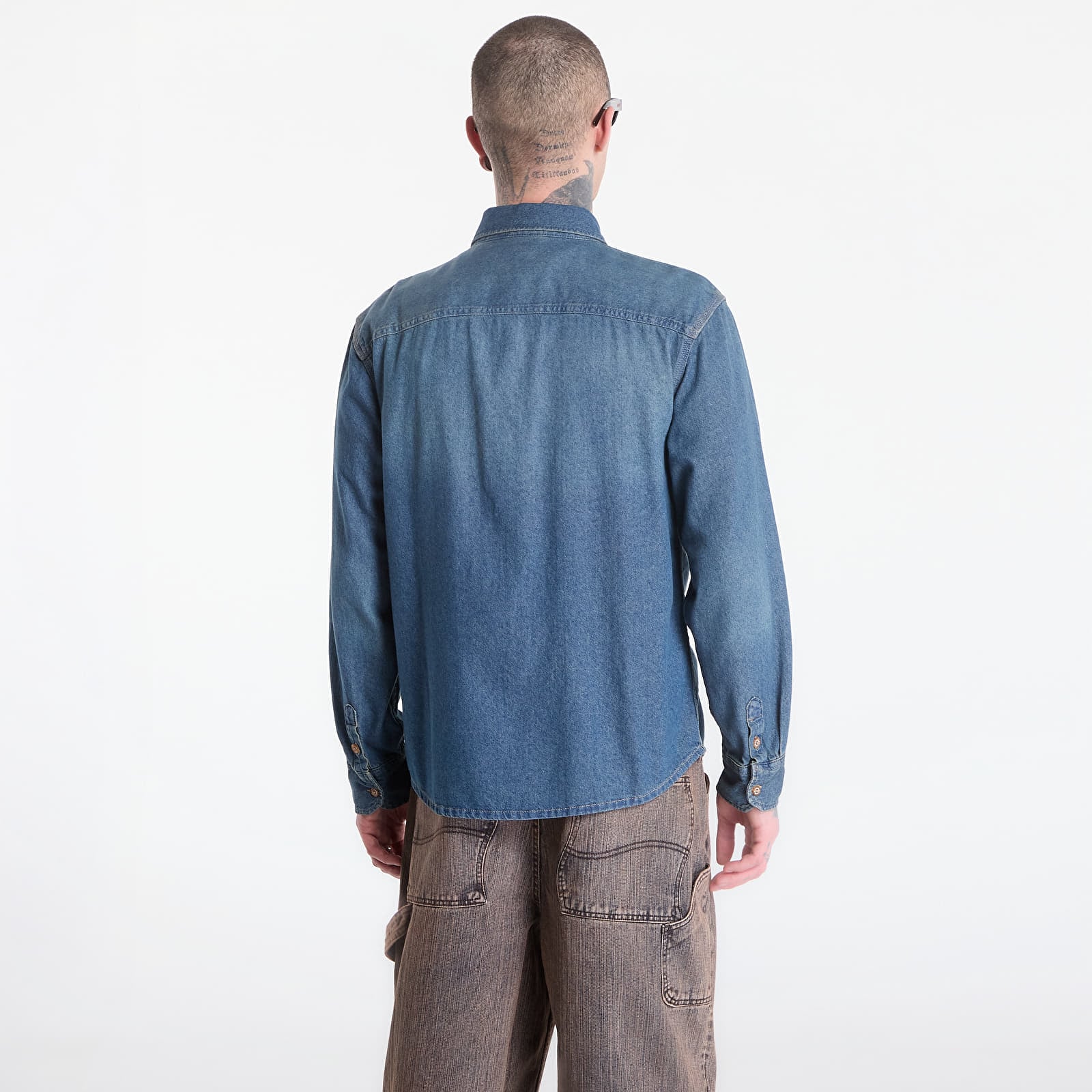 Férfi ingek Dickies Lightweight Denim Shirt Ls Khaki Tntd Blue