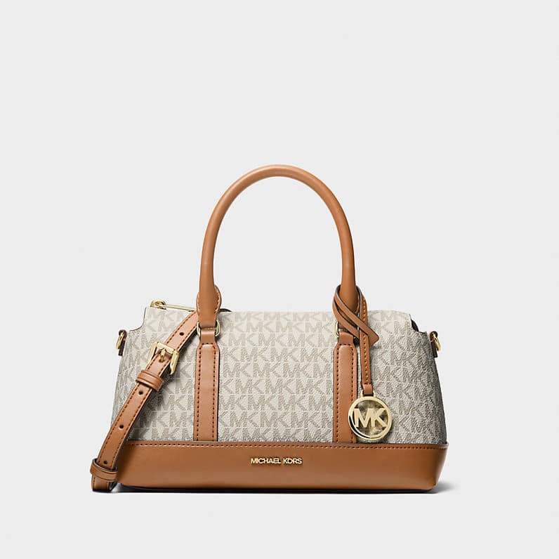 Sacs à main Michael Kors Andie Small Signature Logo Satchel Vanilla/ Acorn