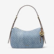 Michael Kors Nolita Medium Logo Embossed Denim Convertible Shoulder Bag