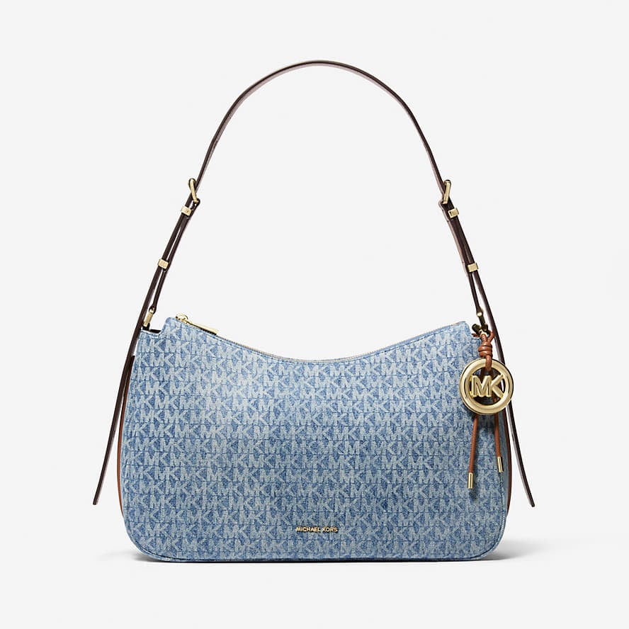 Handbags Michael Kors Nolita Medium Logo Embossed Denim Convertible Shoulder Bag New Horizon