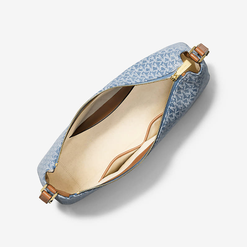 Handbags Michael Kors Nolita Medium Logo Embossed Denim Convertible Shoulder Bag New Horizon