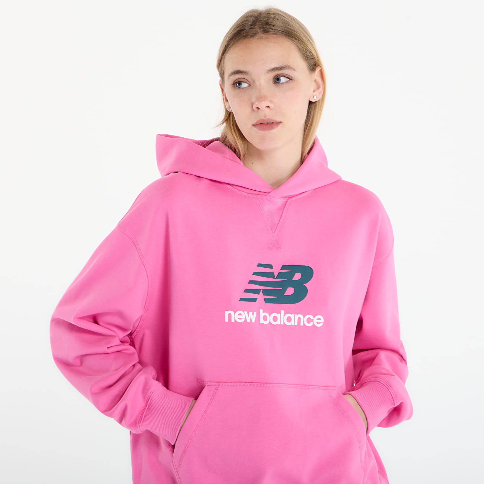 Ženske dukserice New Balance Athletics French Terry Logo Hoodie Pink Satin
