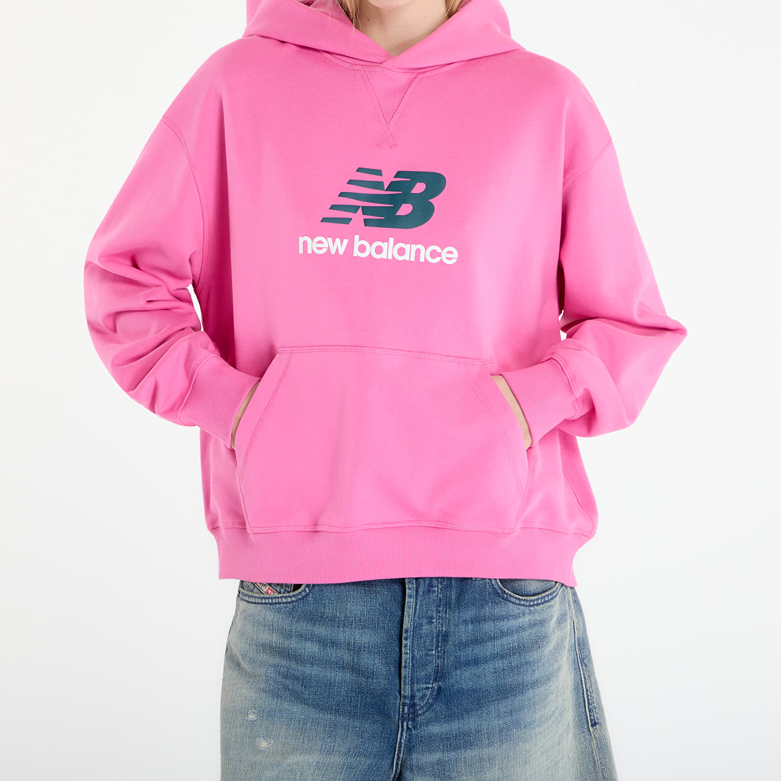 Ženske dukserice New Balance Athletics French Terry Logo Hoodie Pink Satin