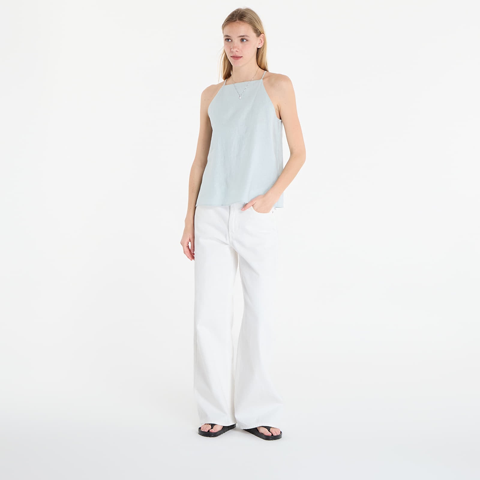 Topid Calvin Klein Jeans Linen Sl Fashion Top Green