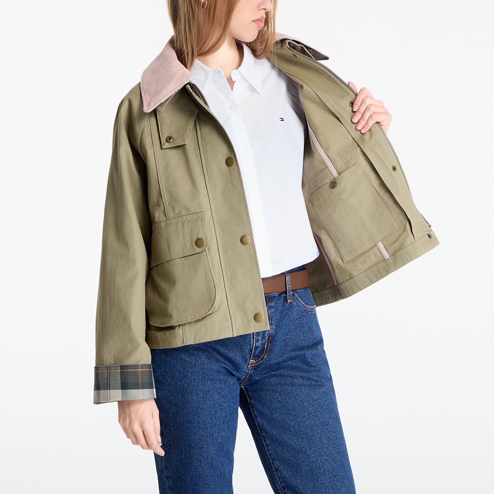 Jacken Barbour Cropped Beadnell Casual Jacket Bleached Olive/ Ancient/ Gardenia
