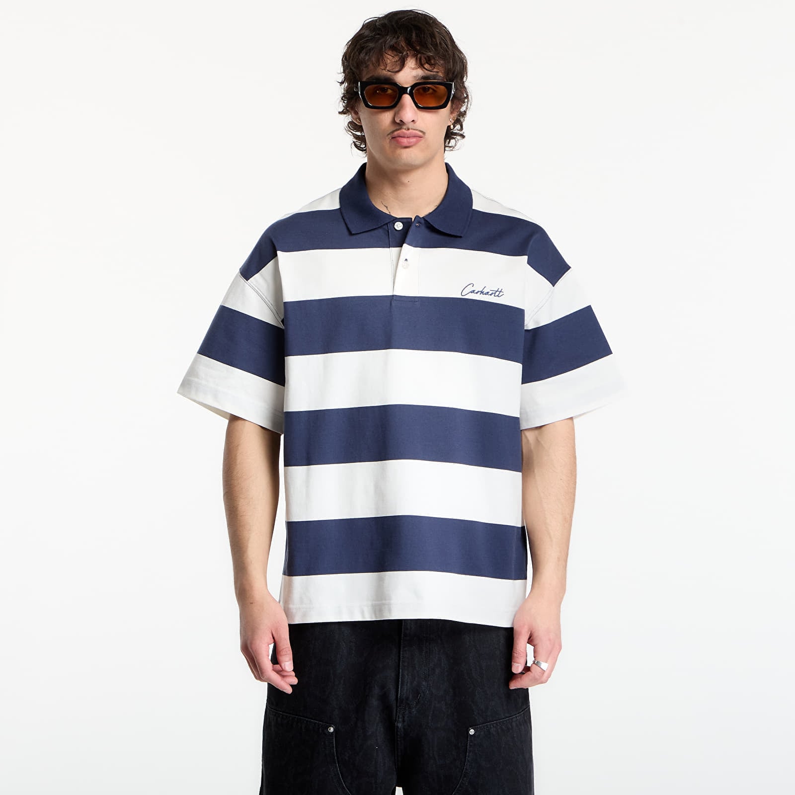 T-shirt Carhartt WIP S/S Delray Polo UNISEX Delray Stripe/ Blue XXL