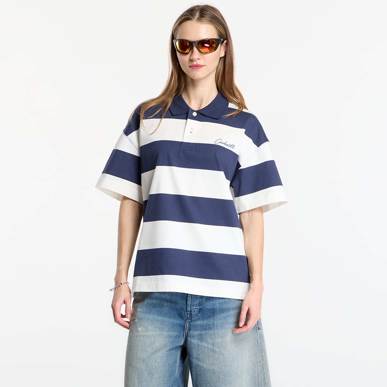 Meeste T-särgid Carhartt WIP S/S Delray Polo UNISEX Delray Stripe/ Blue