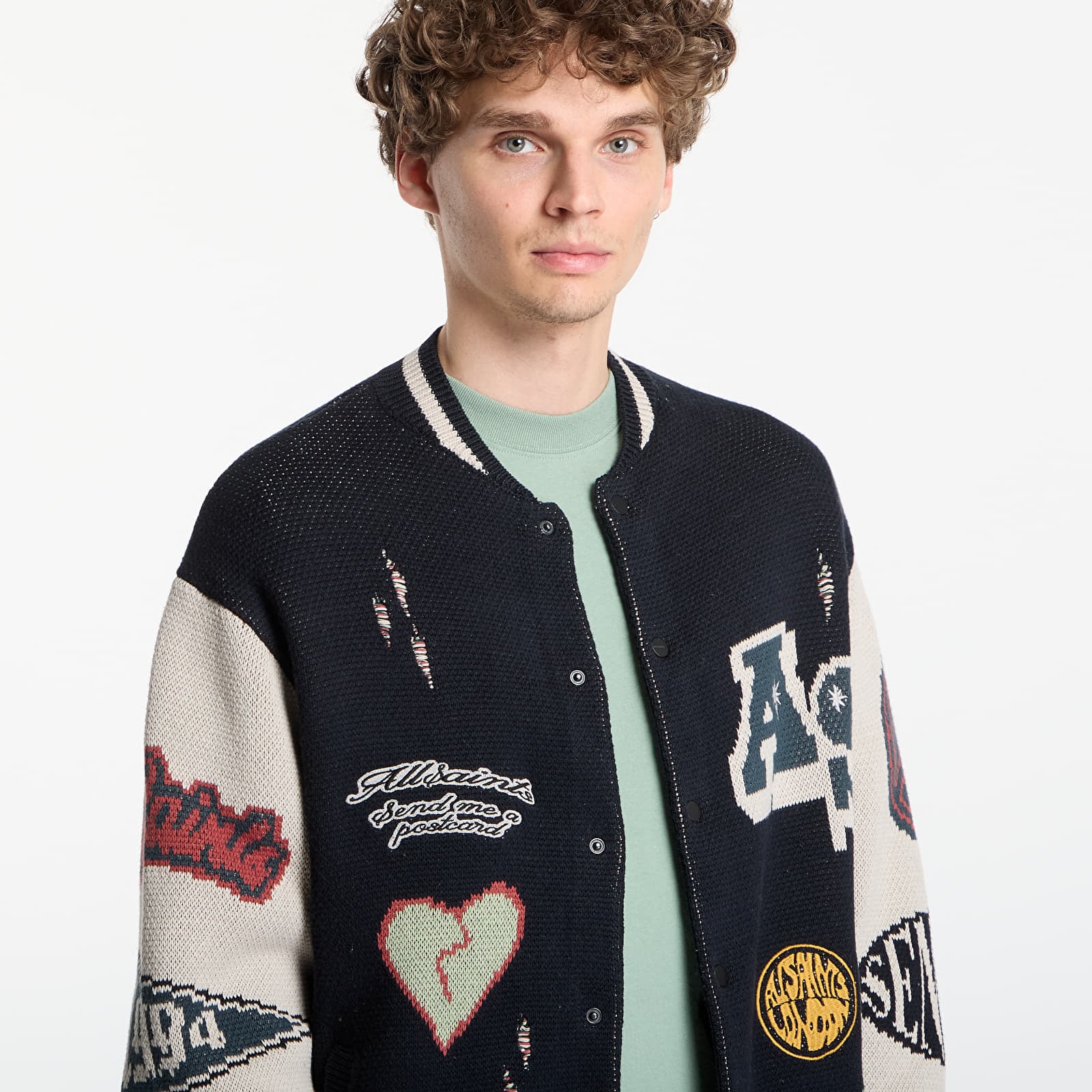 Džemperi AllSaints Chase Cardigan Black/ Ecru White