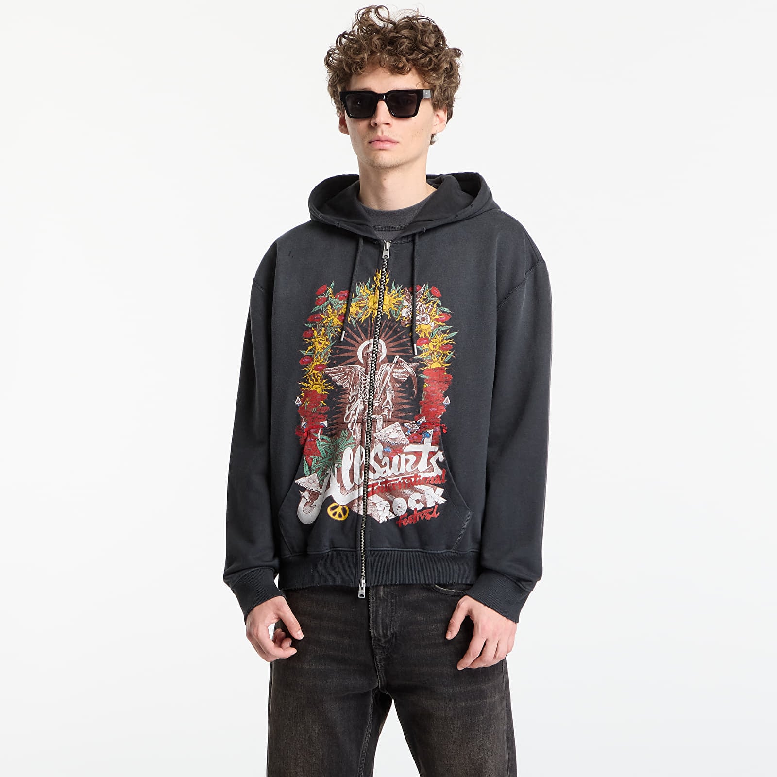 Суичърти AllSaints Roque Zip Hoody Washed Black