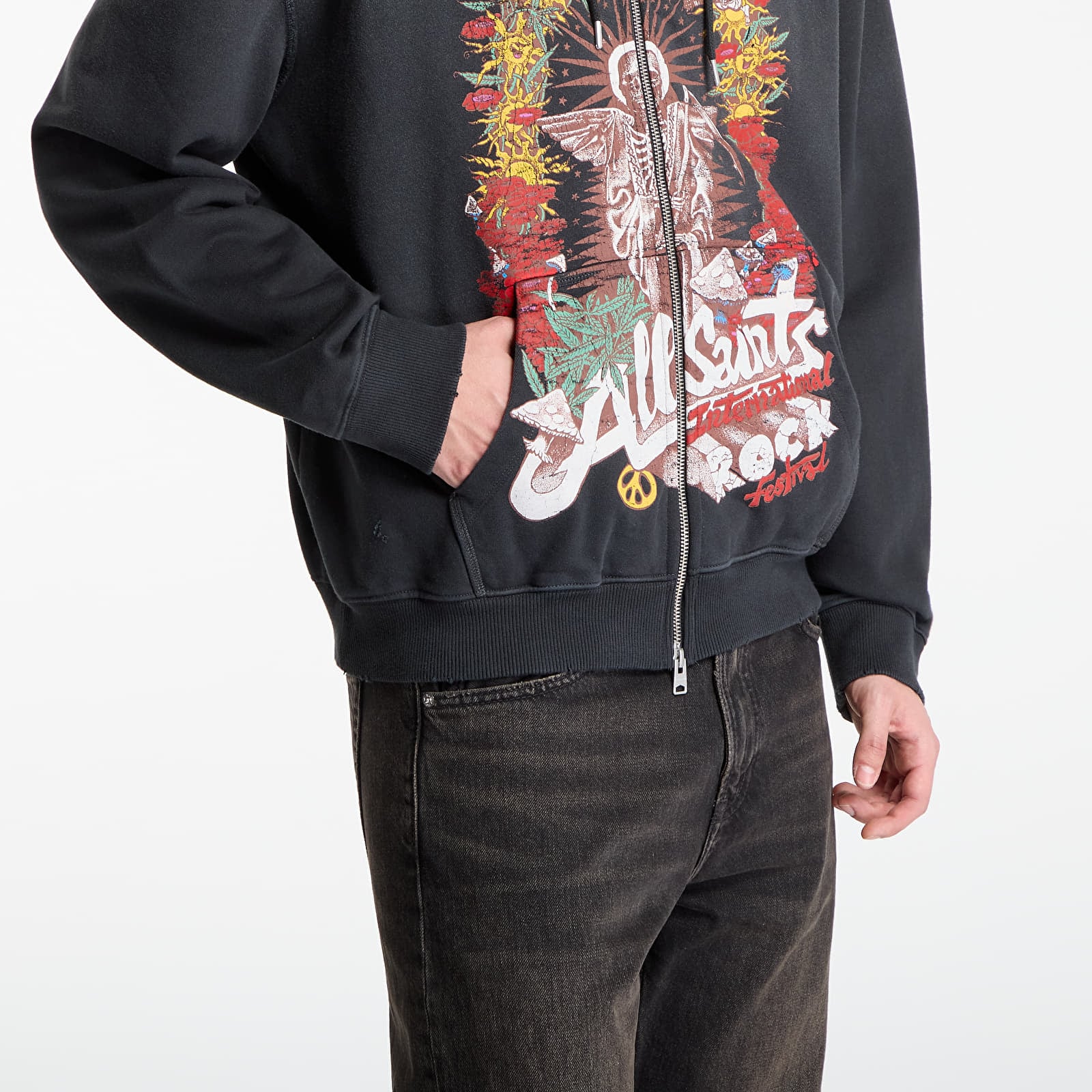 Суичърти AllSaints Roque Zip Hoody Washed Black