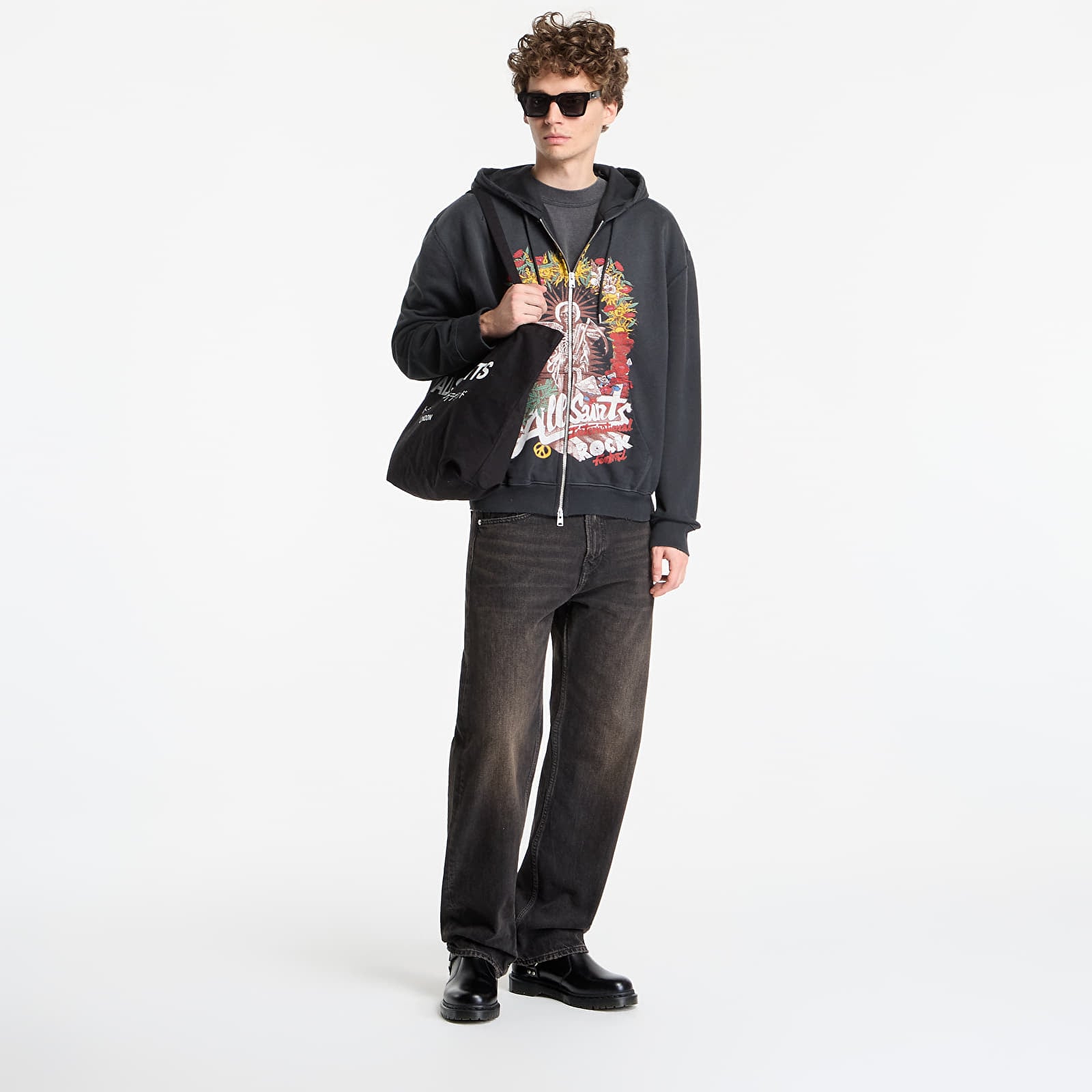 Суичърти AllSaints Roque Zip Hoody Washed Black