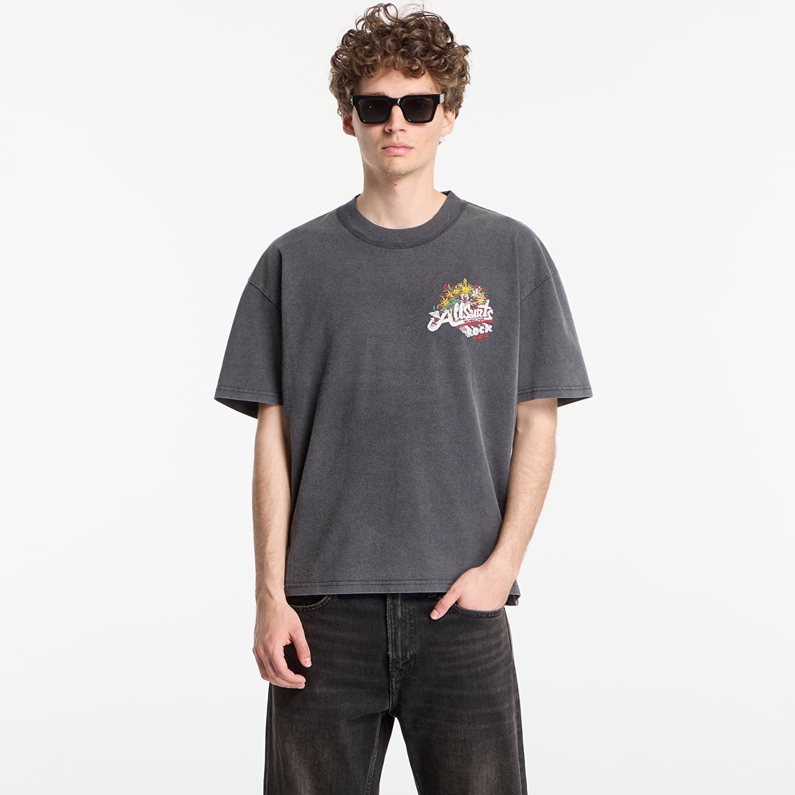 T-shirt AllSaints Roque Ss Crew Graphic T-Shirt Washed Black XL