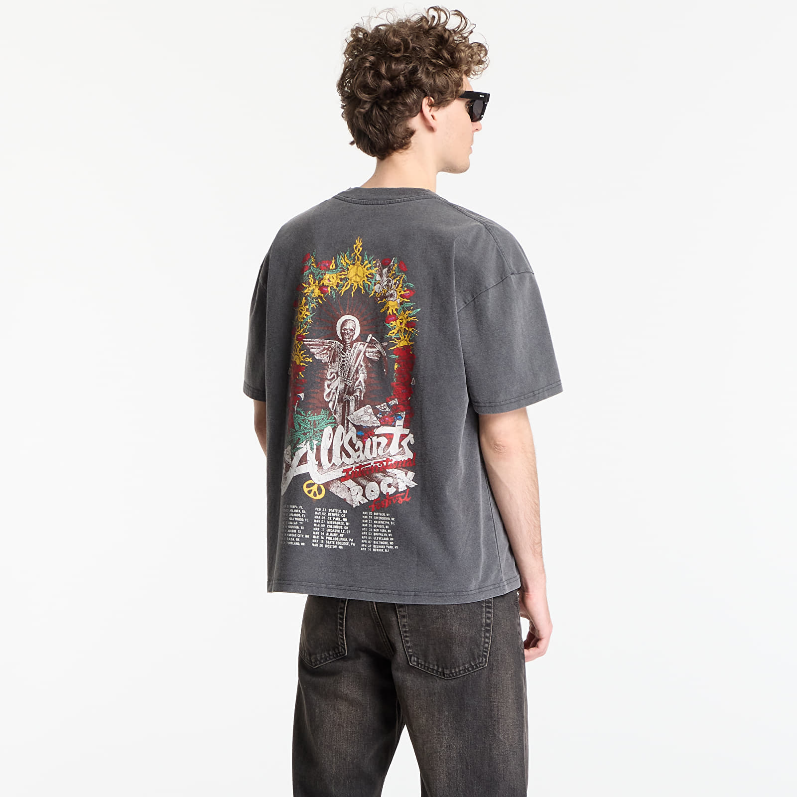 T-shirts AllSaints Roque Ss Crew Graphic T-Shirt Washed Black