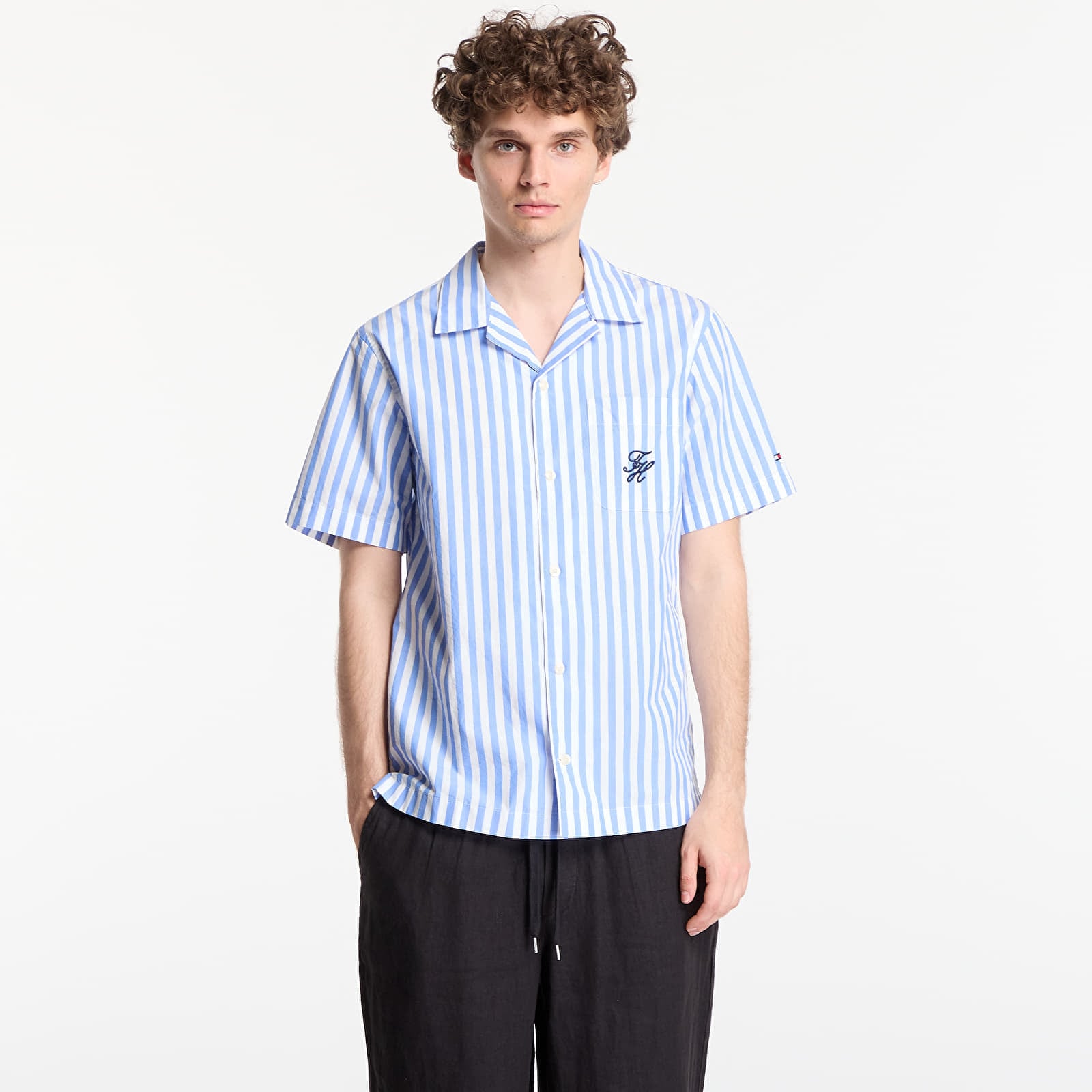 Shirt Tommy Hilfiger Regular Fit Paper Touch Short Sleeve Shirt Blue Spell/ Stripe XL