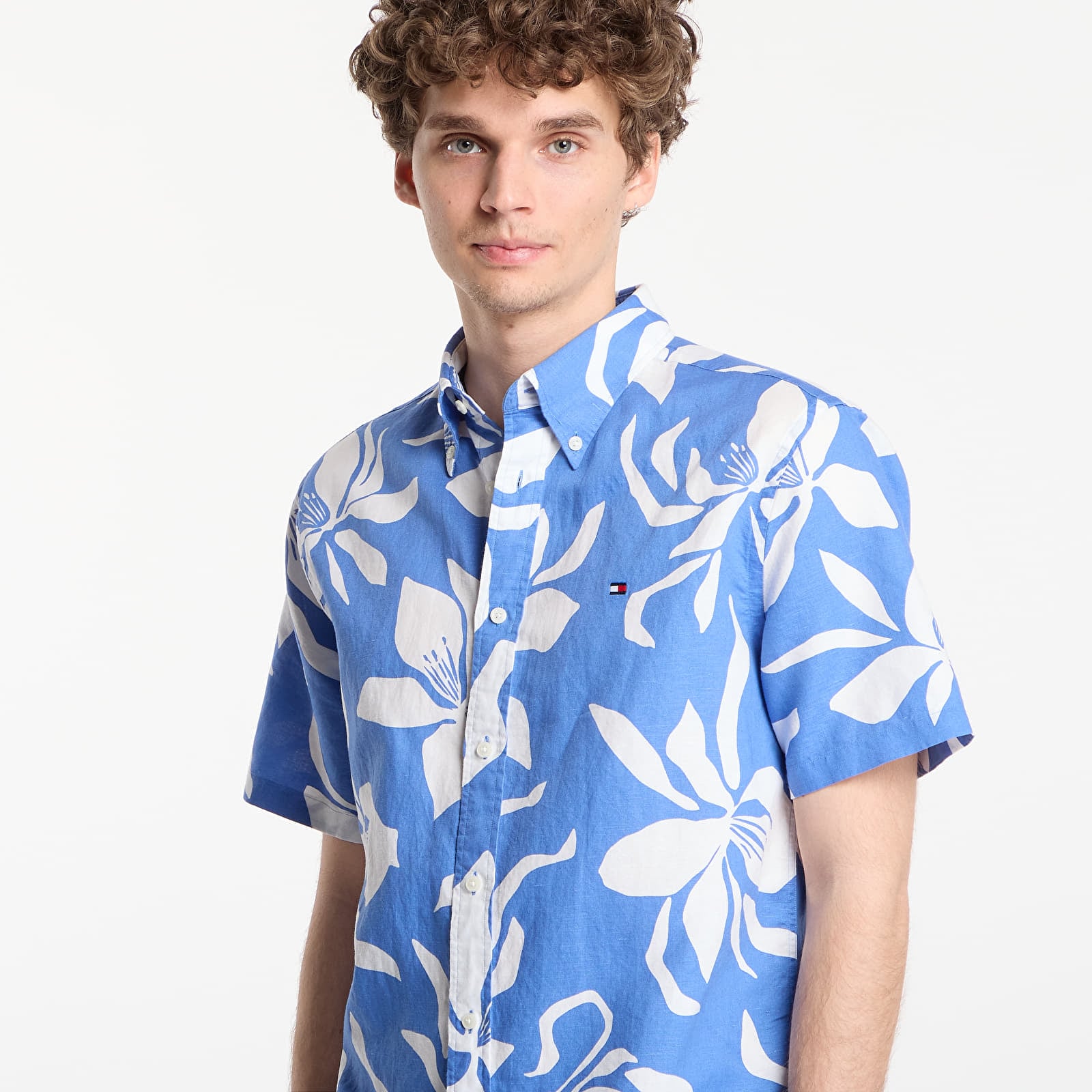 Shirts Tommy Hilfiger Regular Fit Linen Blend Short Sleeve Shirt Dark Blue Indigo