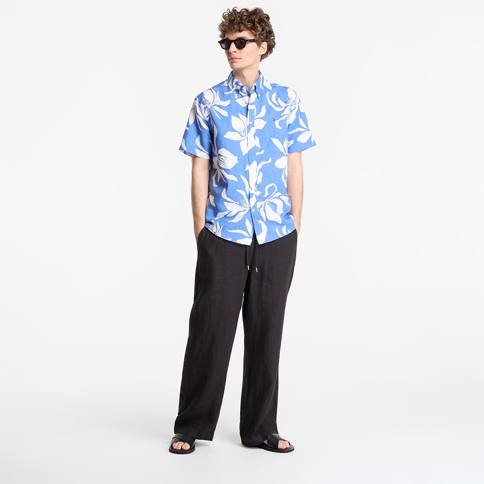 Shirts Tommy Hilfiger Regular Fit Linen Blend Short Sleeve Shirt Dark Blue Indigo