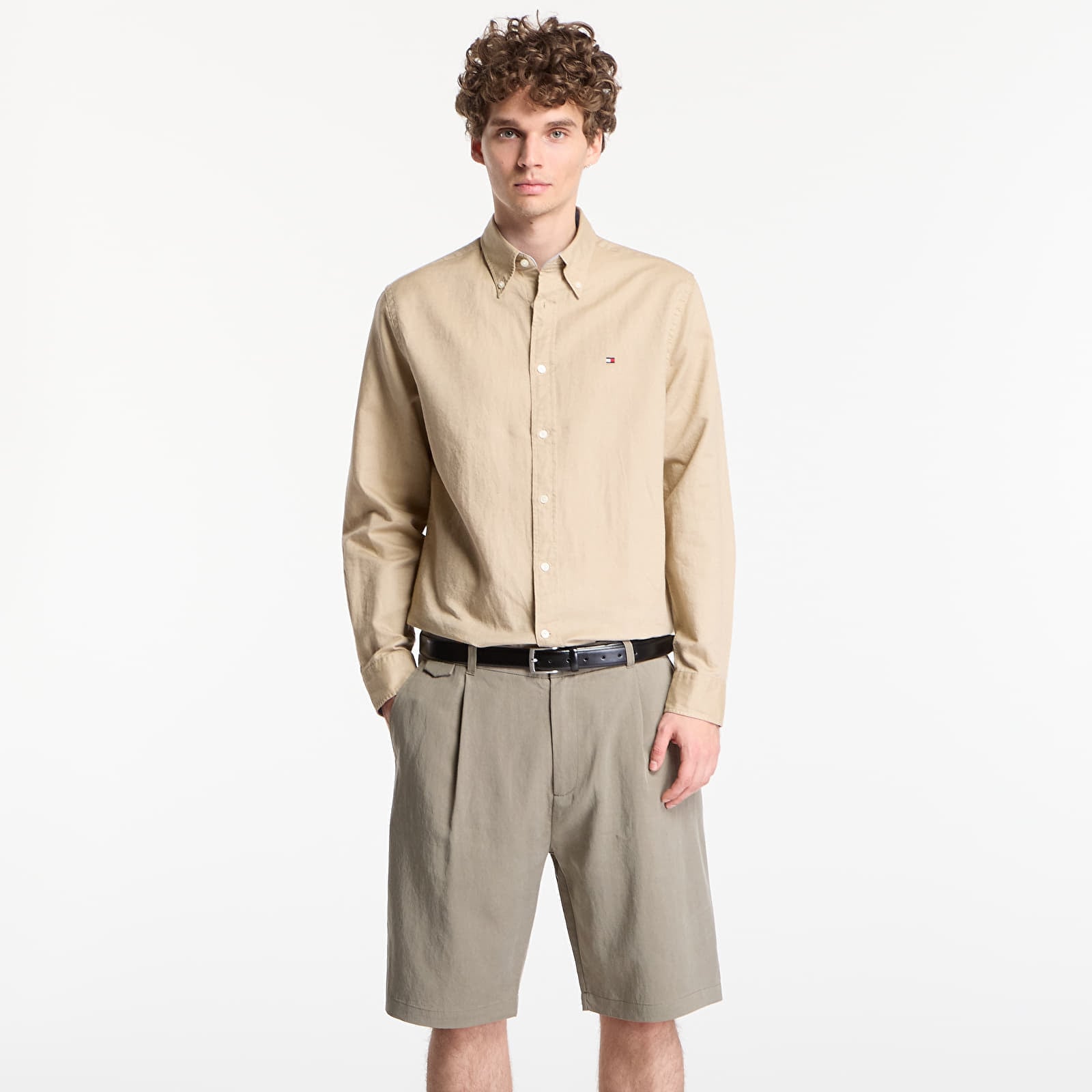 Camicia Tommy Hilfiger Linen Blend Solid Btd Rf Shirt Sandalwood XL