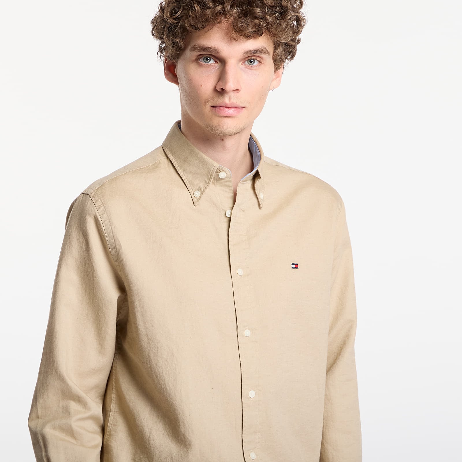 Košile Tommy Hilfiger Linen Blend Solid Btd Rf Shirt Sandalwood