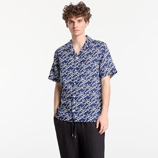 Tommy Hilfiger Regular Fit Pure Linen Short Sleeve Shirt Dark Blue Indigo