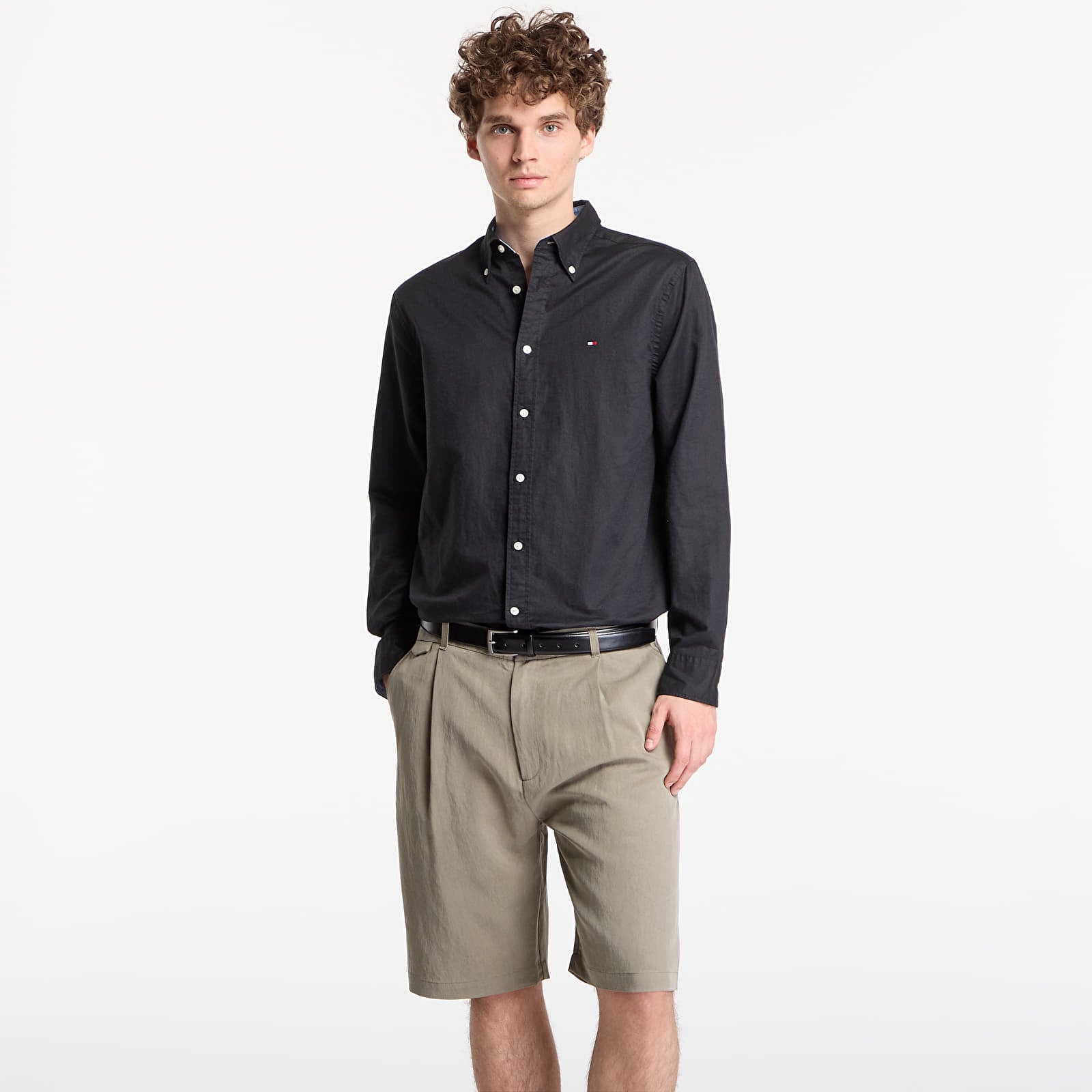 Krekli Tommy Hilfiger Linen Blend Solid Btd Rf Shirt Black