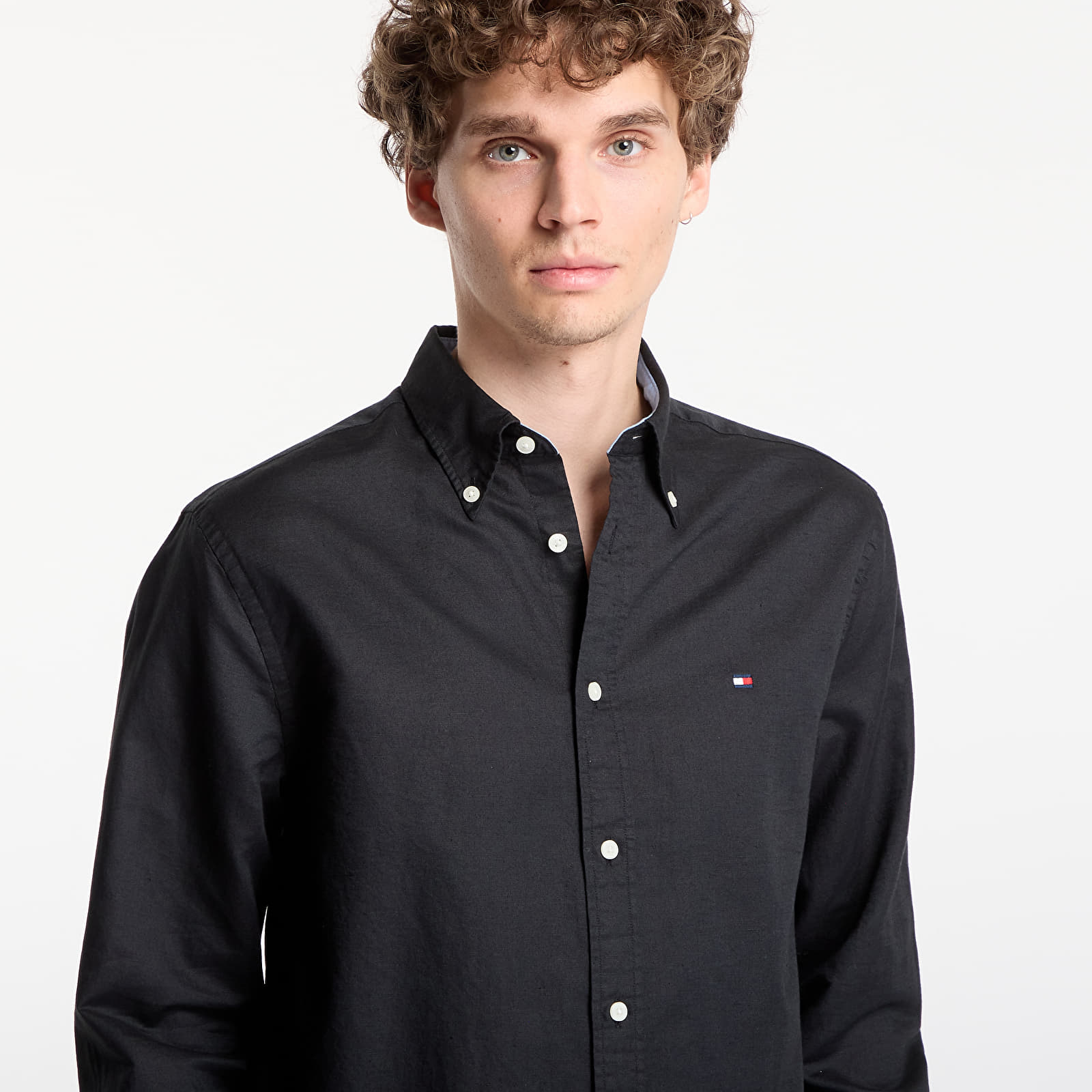 Krekli Tommy Hilfiger Linen Blend Solid Btd Rf Shirt Black