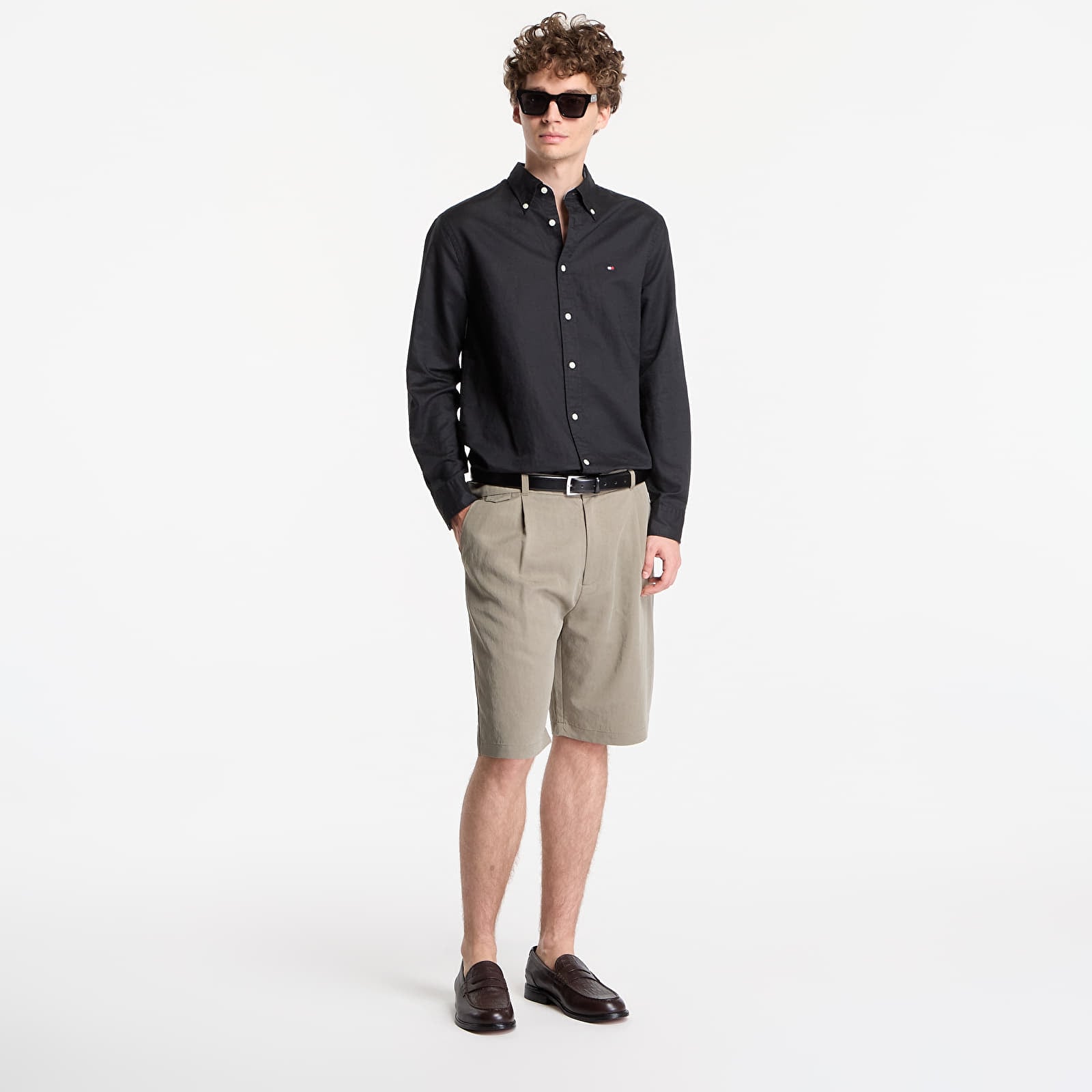Krekli Tommy Hilfiger Linen Blend Solid Btd Rf Shirt Black