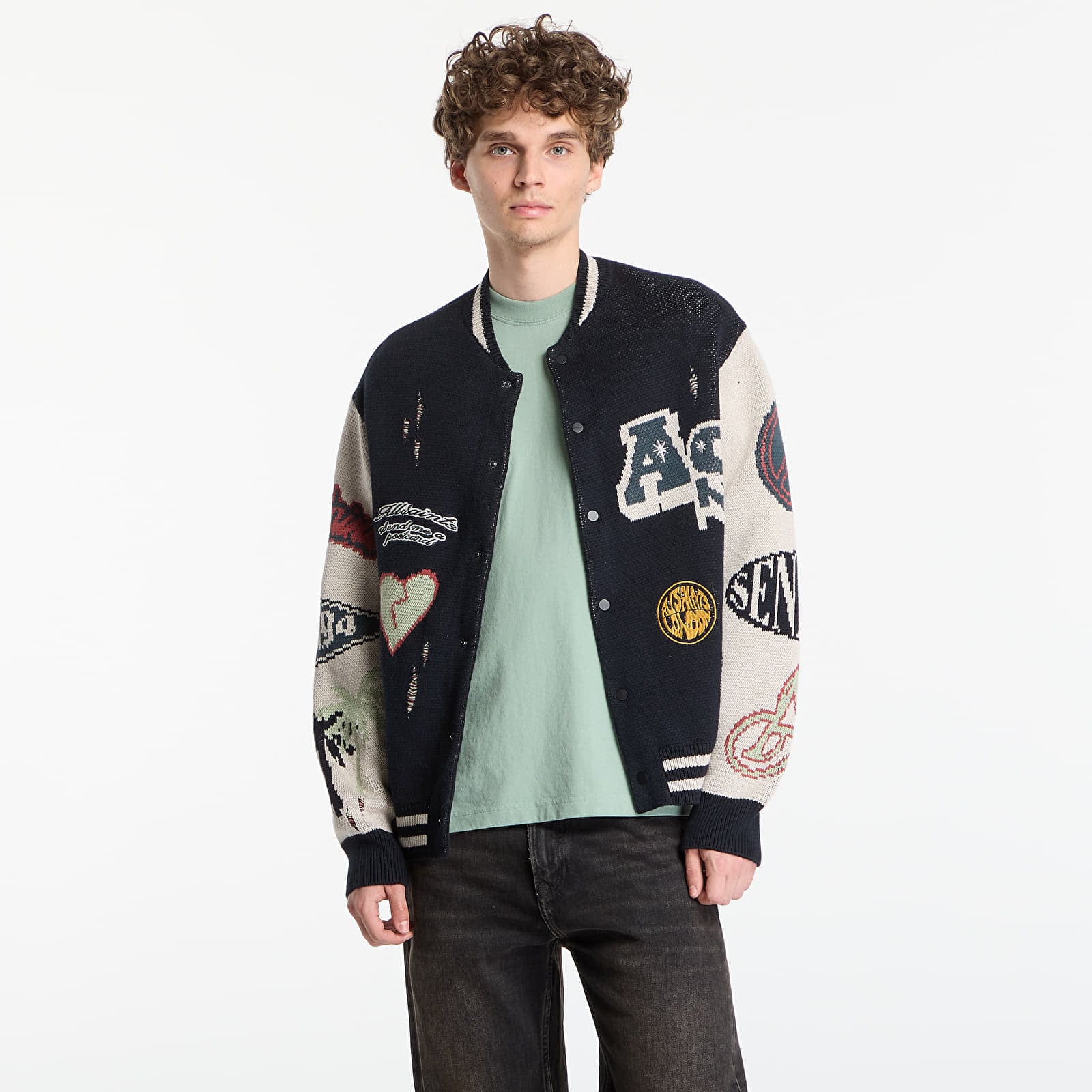 Πουλόβερ AllSaints Chase Cardigan Black/ Ecru White M