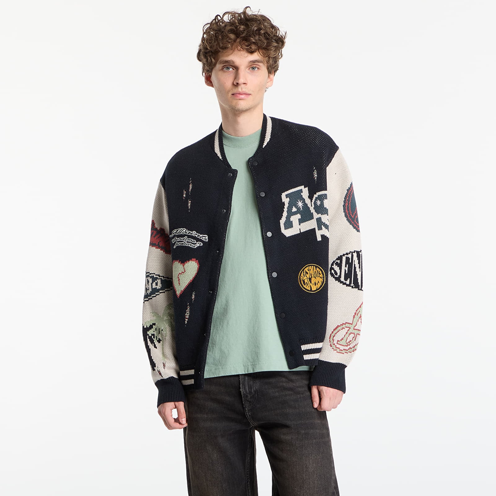 Džemperi AllSaints Chase Cardigan Black/ Ecru White