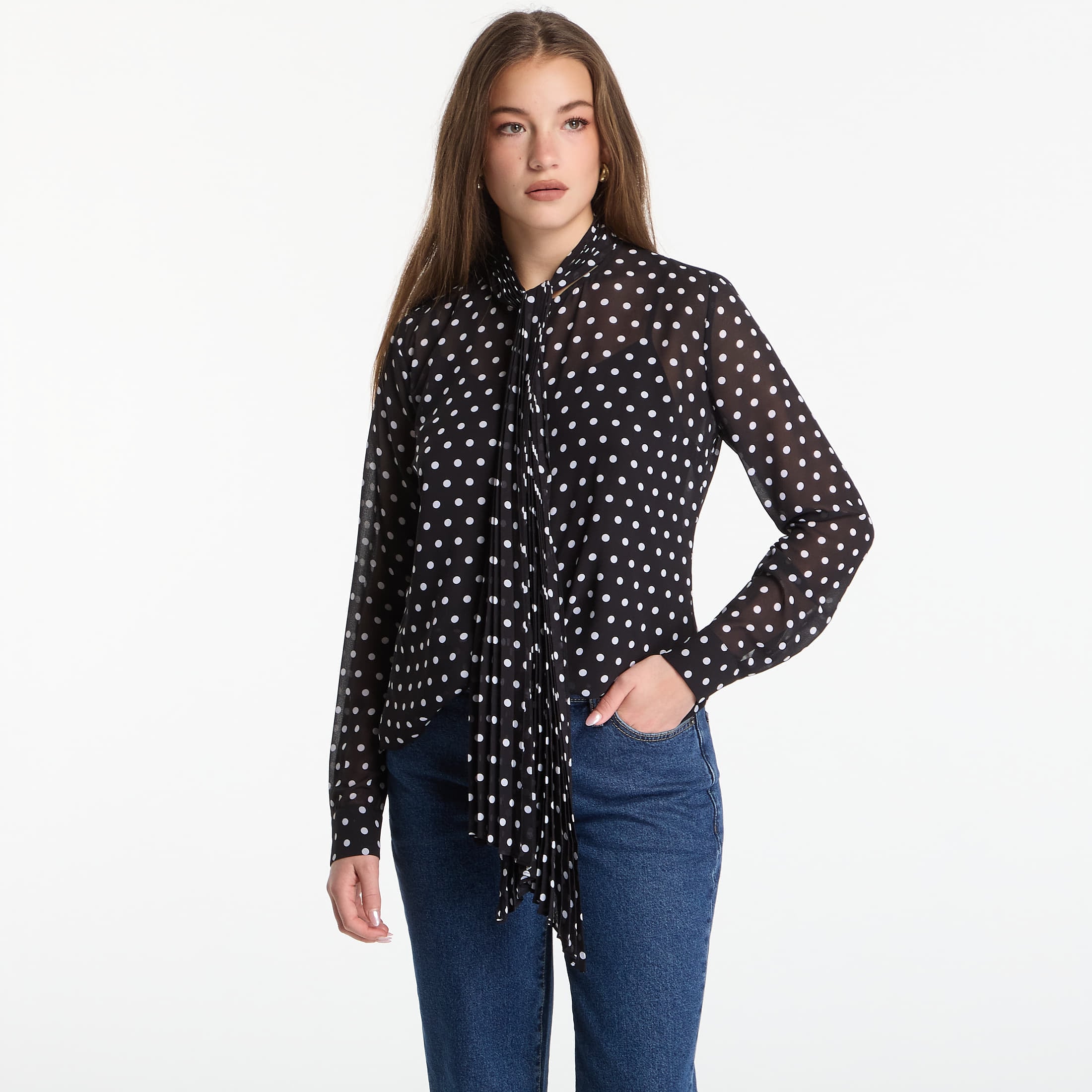 Shirt Michael Kors Dot Pleat Bow Blouse Black/ White M