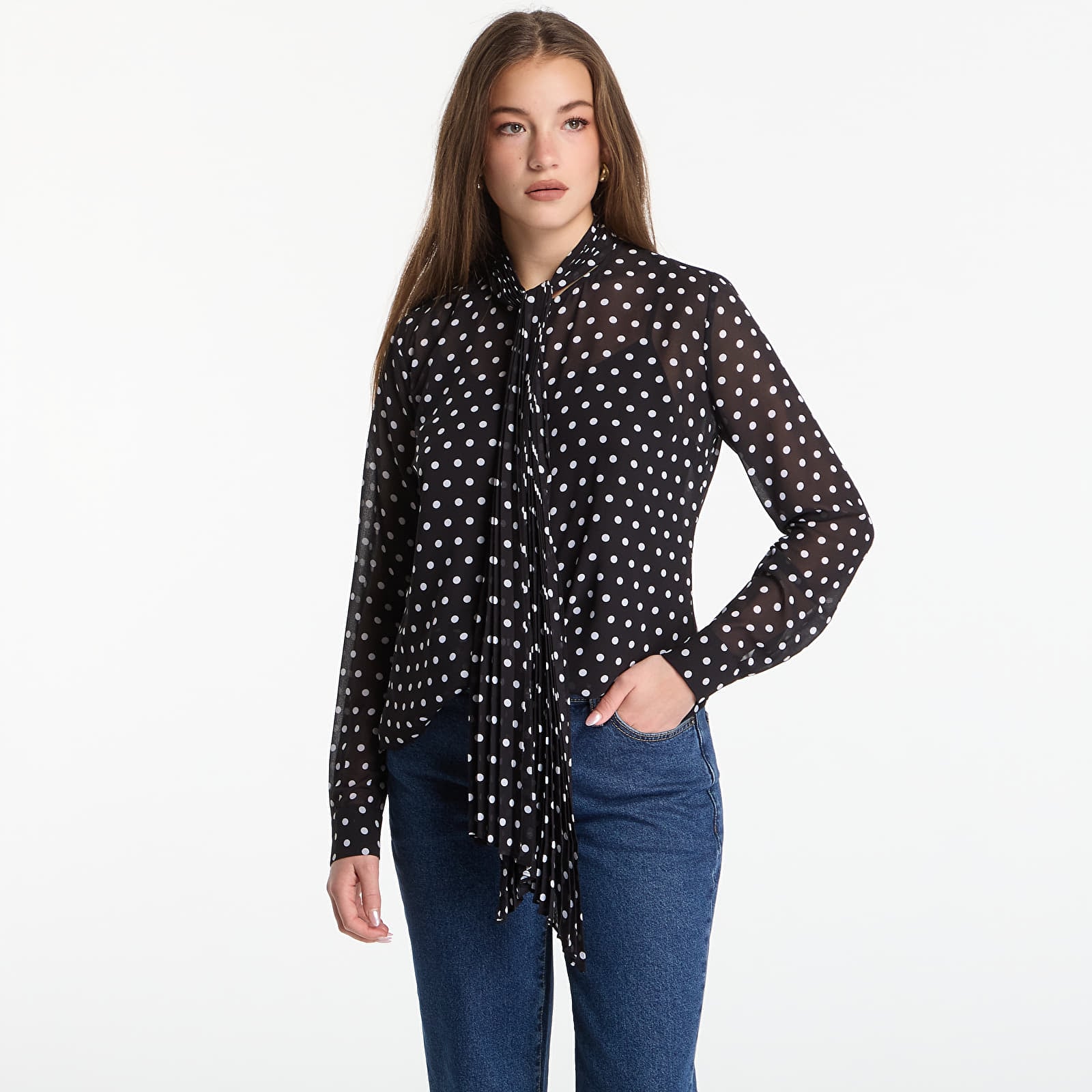 Shirts Michael Kors Dot Pleat Bow Blouse Black/ White