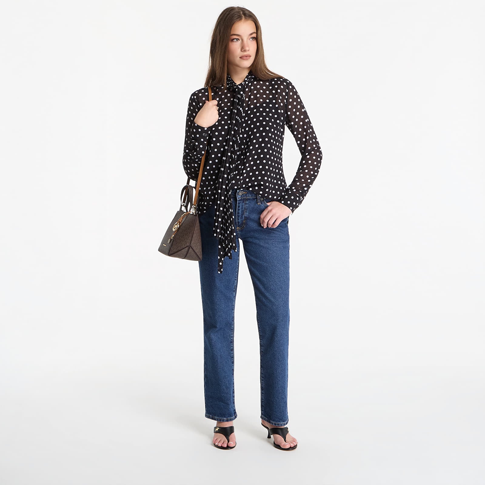 Shirts Michael Kors Dot Pleat Bow Blouse Black/ White