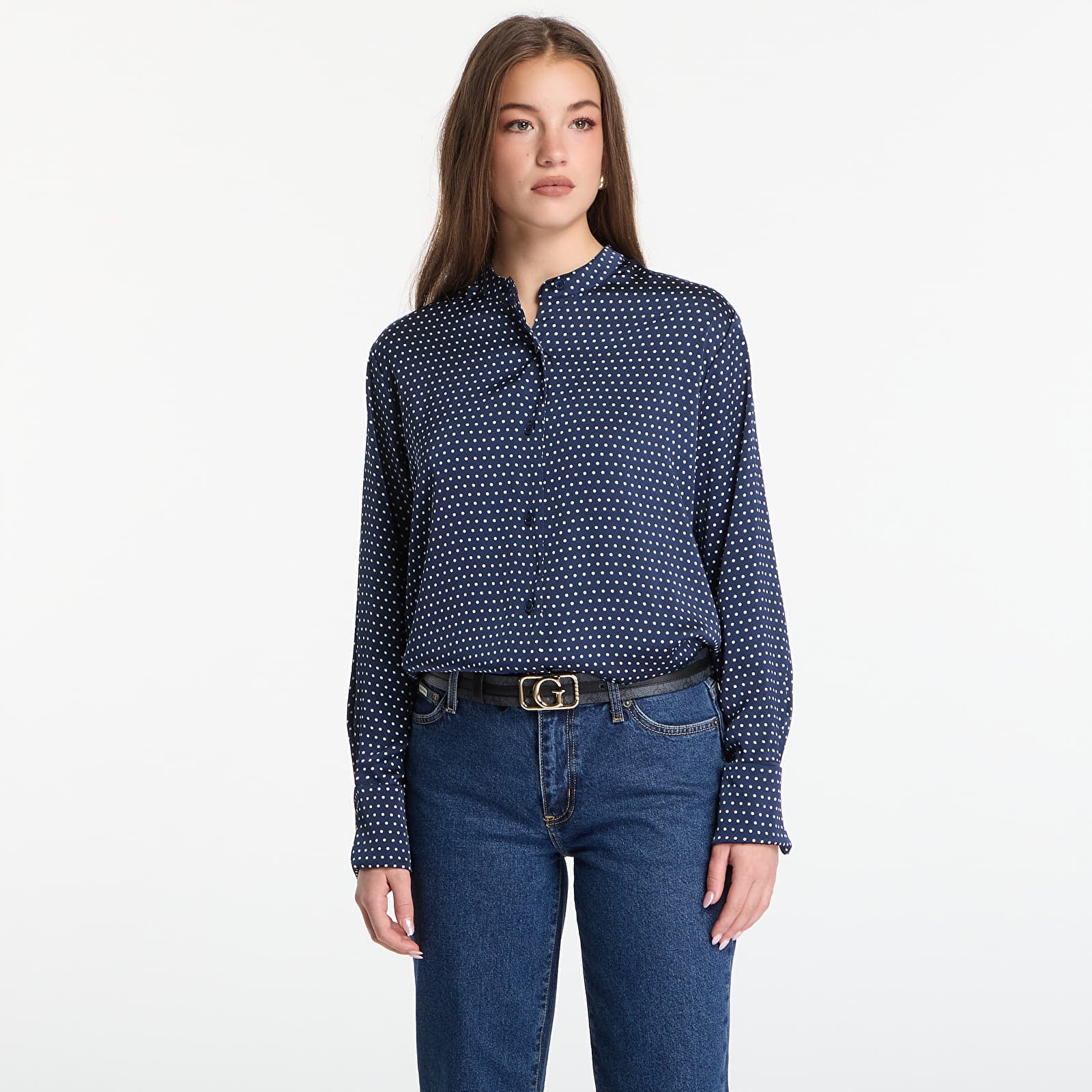 Shirts Michael Kors Polka Dot Print Satin Shirt Midnight Blue