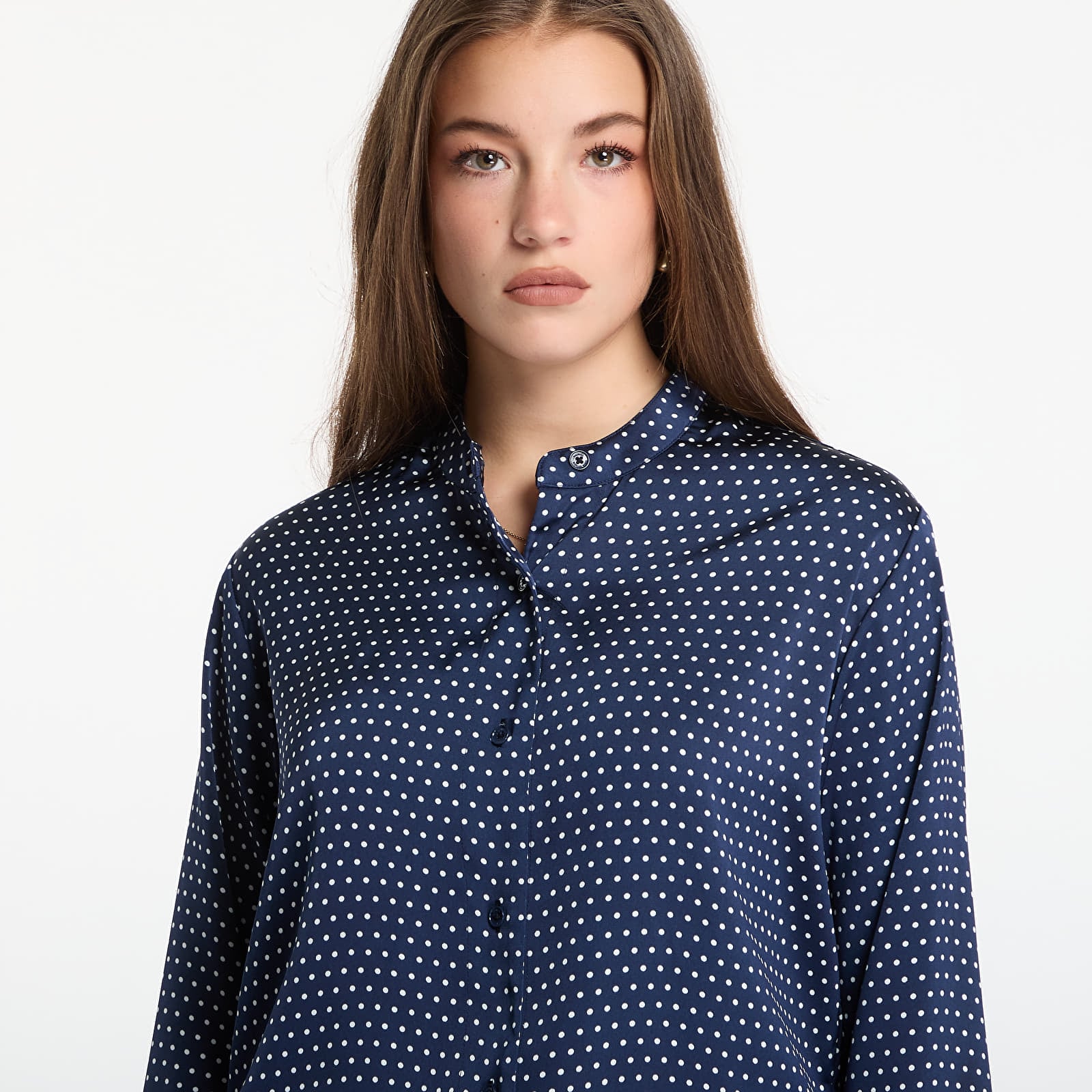 Shirts Michael Kors Polka Dot Print Satin Shirt Midnight Blue